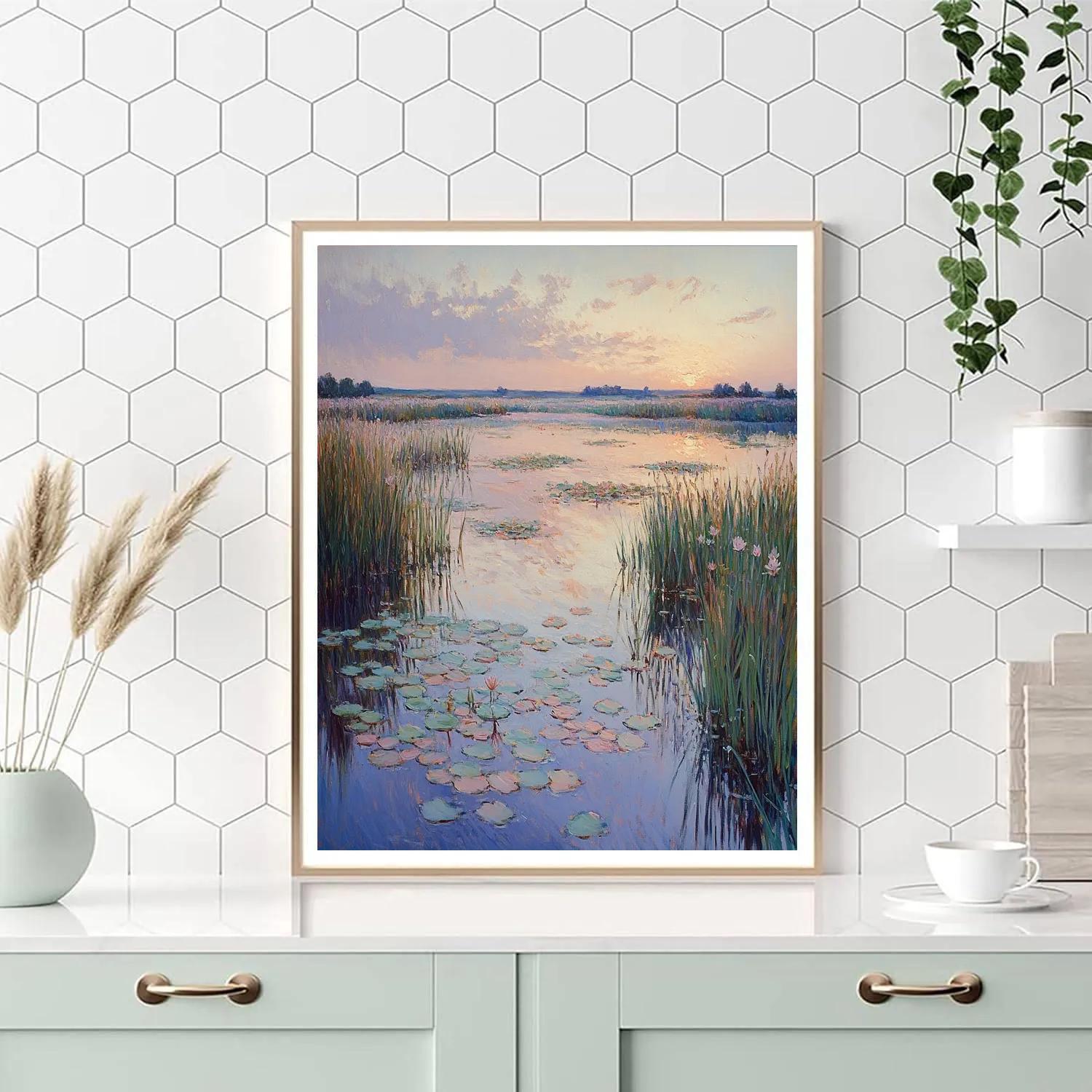 Claude Monet Inspired Opaline Dawn Over Reed Pond paint by number