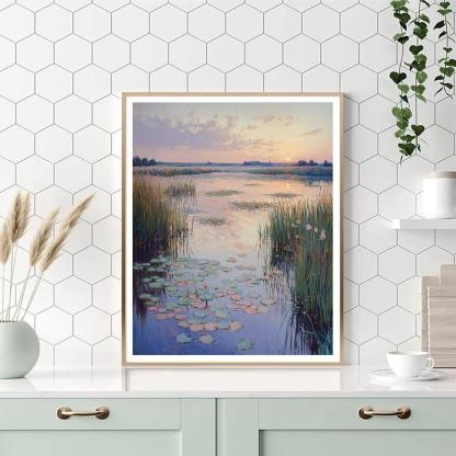 Claude Monet Inspired Opaline Dawn Over Reed Pond paint by number