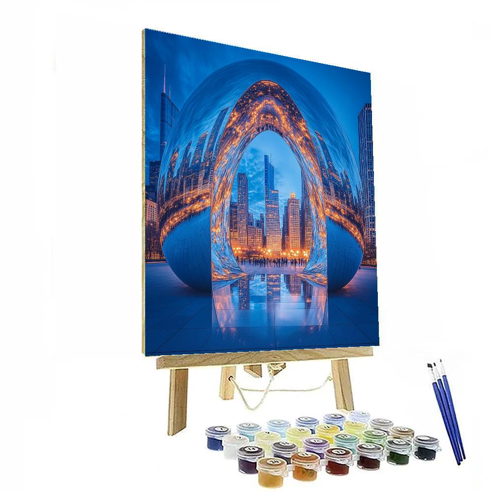 Blue Hour Reflection At Cloud Gate Chicago United States Paint by numbers kits