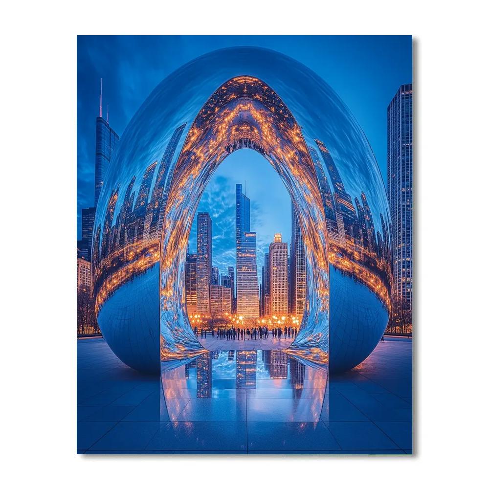 Blue Hour Reflection At Cloud Gate Chicago United States Paint by numbers kits