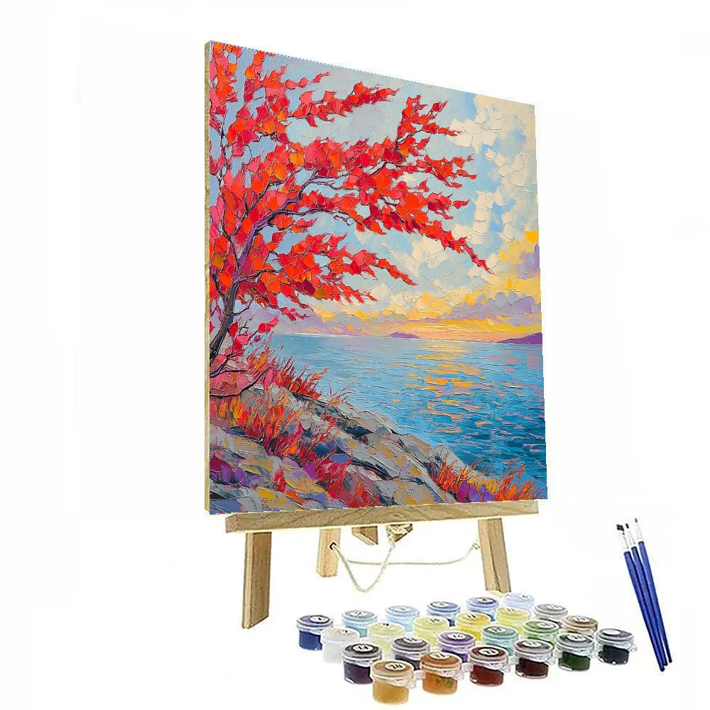 A.Y. Jackson Inspired Red Maple Afterglow On Northern Lake Haze Painting by numbers kit