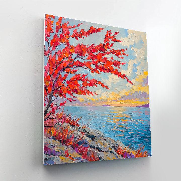 A.Y. Jackson Inspired Red Maple Afterglow On Northern Lake Haze Painting by numbers kit