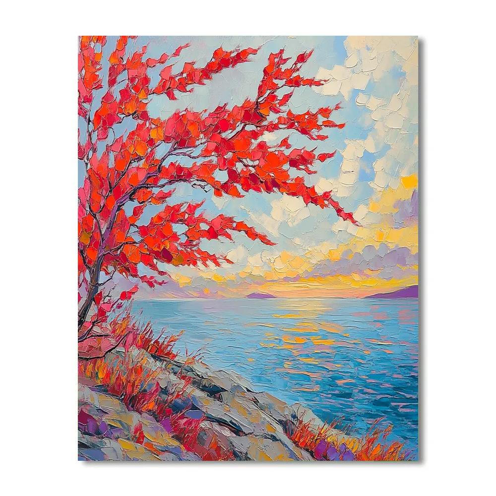 A.Y. Jackson Inspired Red Maple Afterglow On Northern Lake Haze Painting by numbers kit