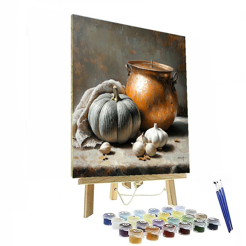 Diego Velázquez Inspired Ochre Market Still Life With Squash And Copper Pot Numbered painting kits