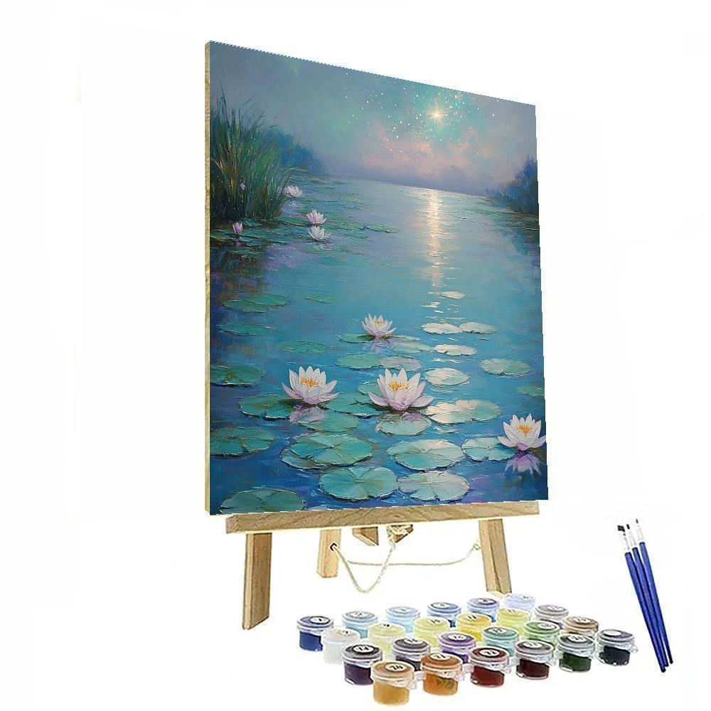 Claude Monet Inspired Water Lilies Under Moonlit Nebula paint by number