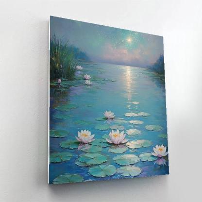Claude Monet Inspired Water Lilies Under Moonlit Nebula paint by number