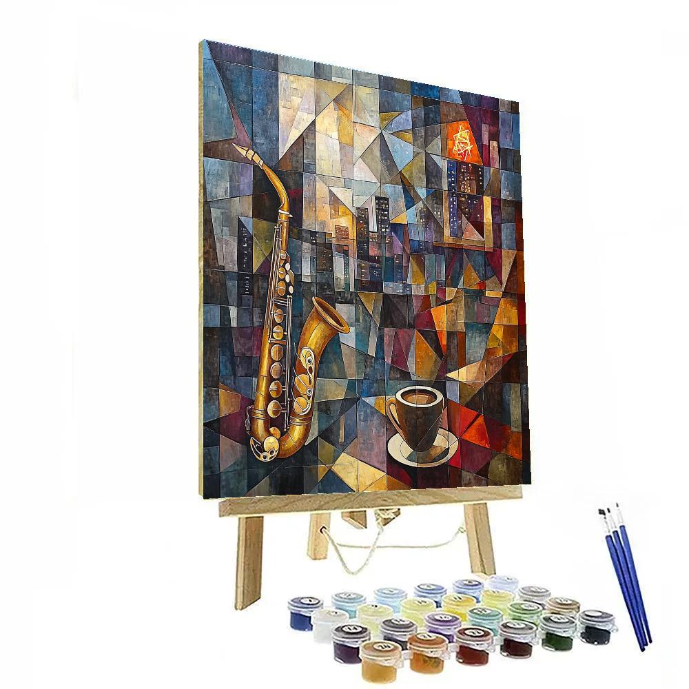 Pablo Picasso Inspired Cubist Cafe Jazz Night paint by color