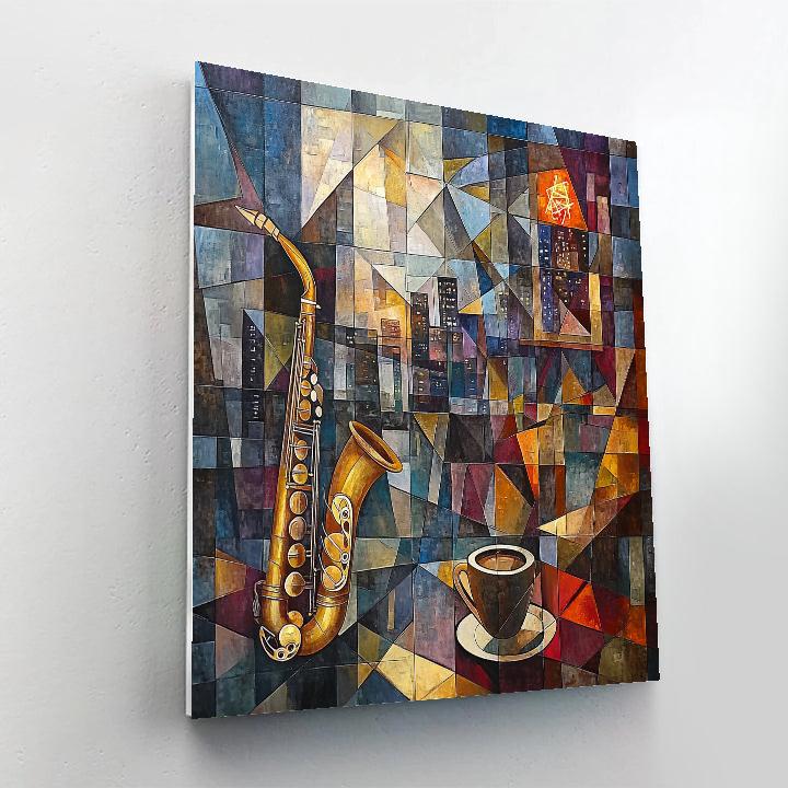 Pablo Picasso Inspired Cubist Cafe Jazz Night paint by color