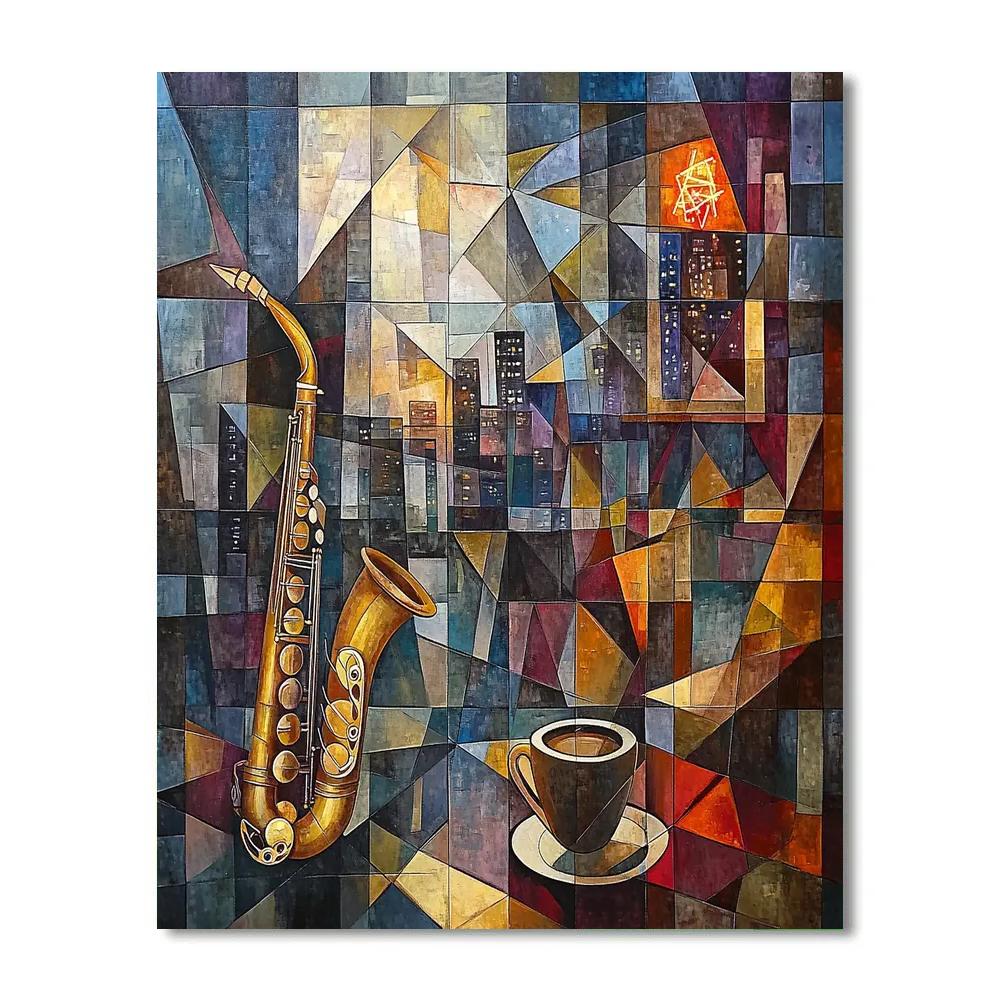 Pablo Picasso Inspired Cubist Cafe Jazz Night paint by color