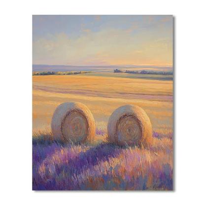 Claude Monet Inspired Haystacks Under Apricot Afterglow Paint by numbers kits