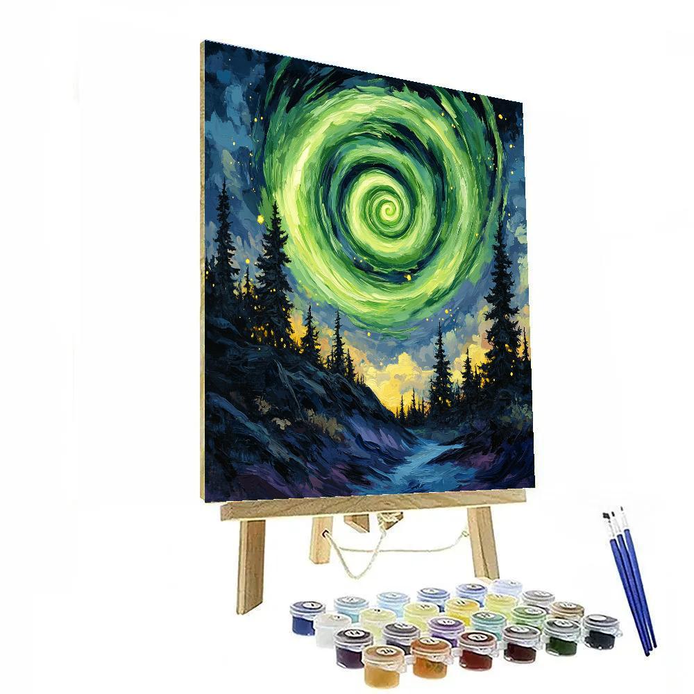 Edvard Munch Inspired Aurora Spiral Above Silent Pine Ridge Numbered painting kits
