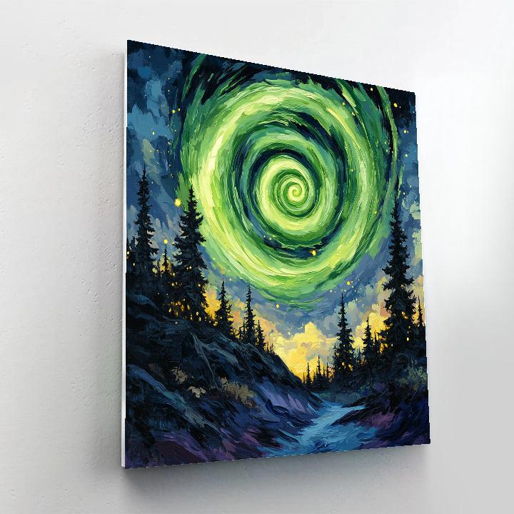 Edvard Munch Inspired Aurora Spiral Above Silent Pine Ridge Numbered painting kits