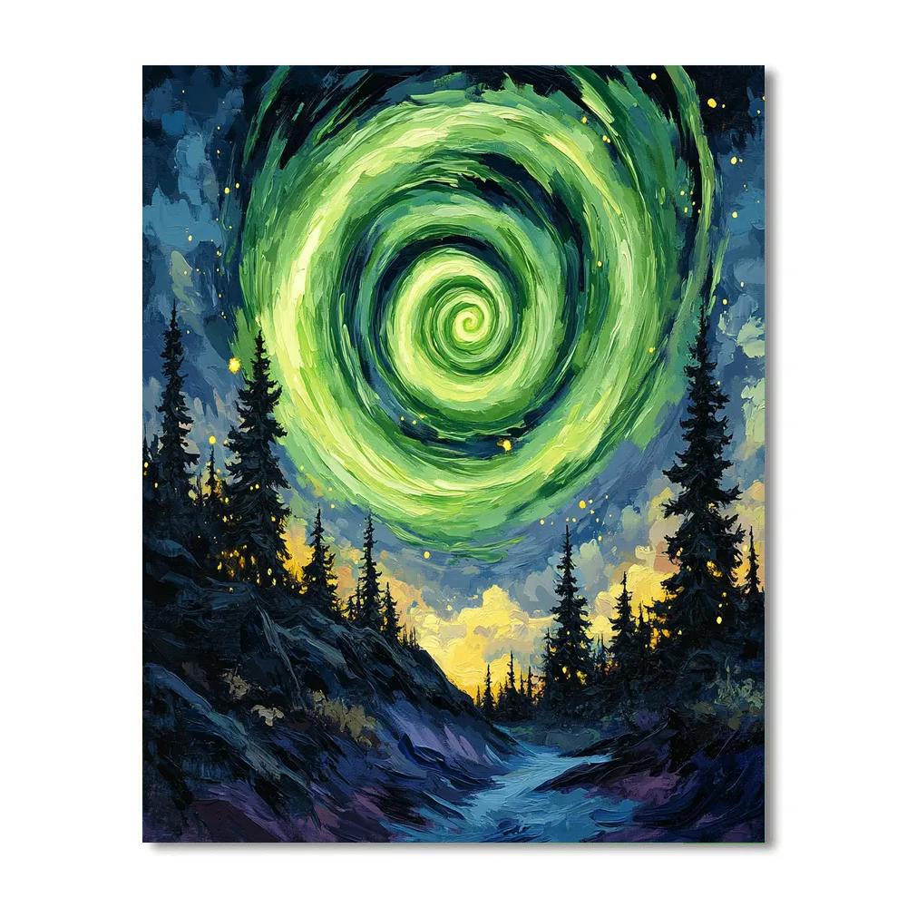 Edvard Munch Inspired Aurora Spiral Above Silent Pine Ridge Numbered painting kits