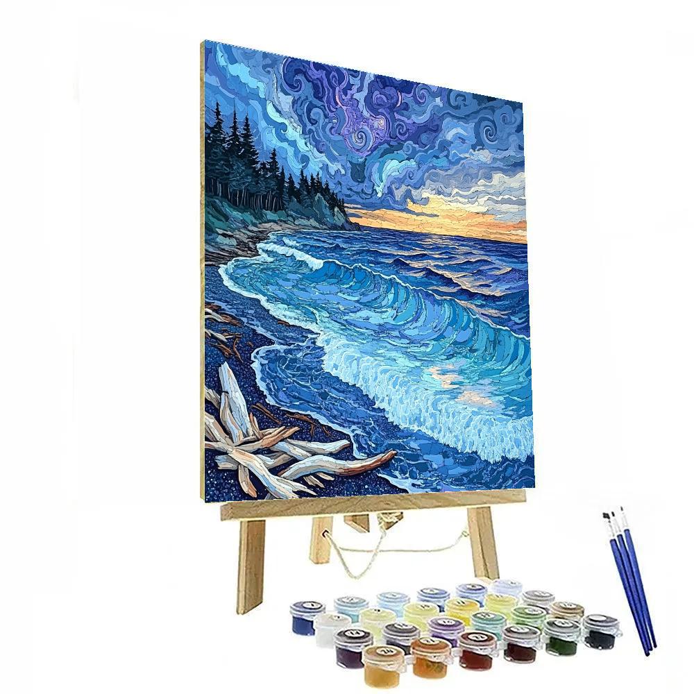 Emily Carr Inspired Stormlit Pacific Driftwood Shore painting number kit