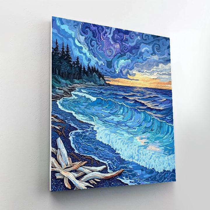 Emily Carr Inspired Stormlit Pacific Driftwood Shore painting number kit