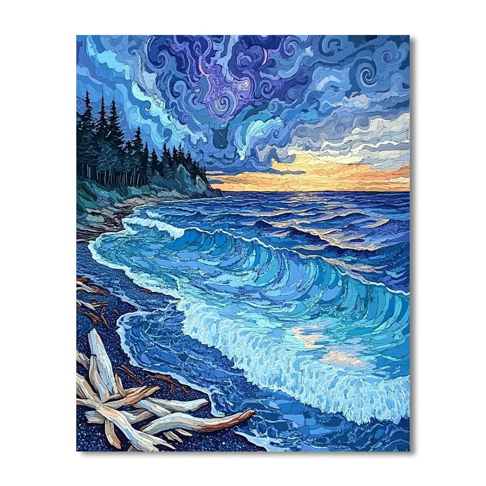 Emily Carr Inspired Stormlit Pacific Driftwood Shore painting number kit