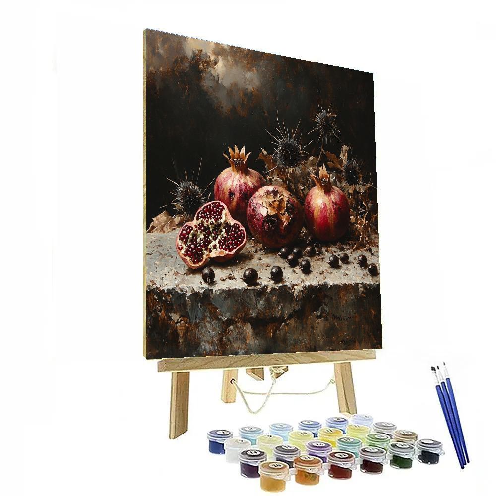 Francisco Goya Inspired Ashen Still Life Of Pomegranates And Thistle DIY paint by numbers