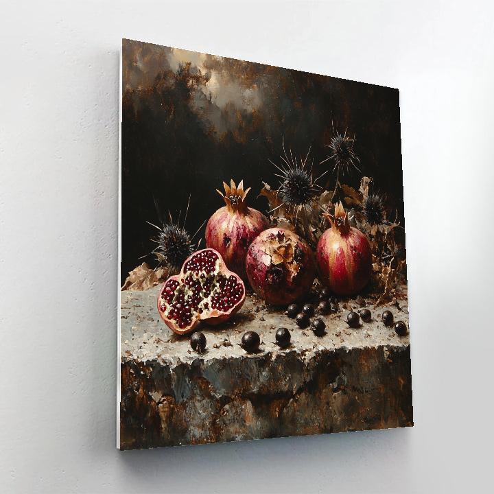 Francisco Goya Inspired Ashen Still Life Of Pomegranates And Thistle DIY paint by numbers