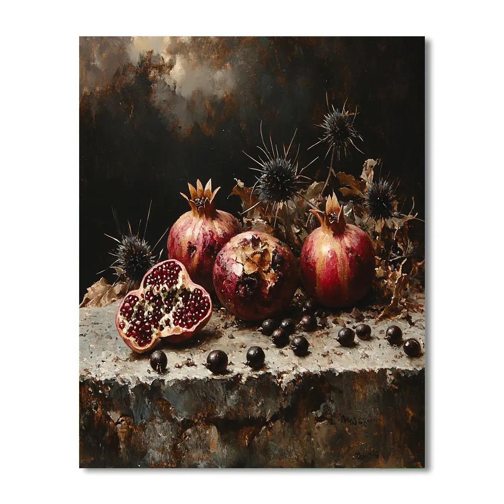 Francisco Goya Inspired Ashen Still Life Of Pomegranates And Thistle DIY paint by numbers
