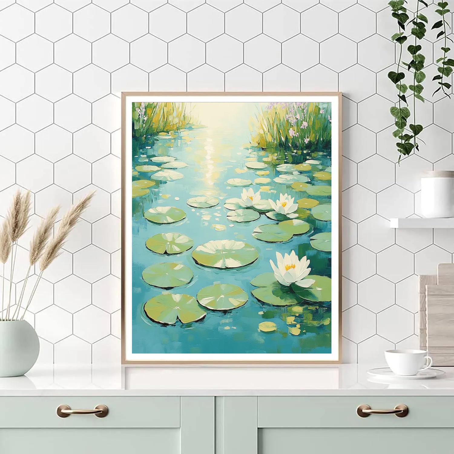 Claude Monet Inspired Waterlily Noon Glare On Still Water Painting by numbers kit