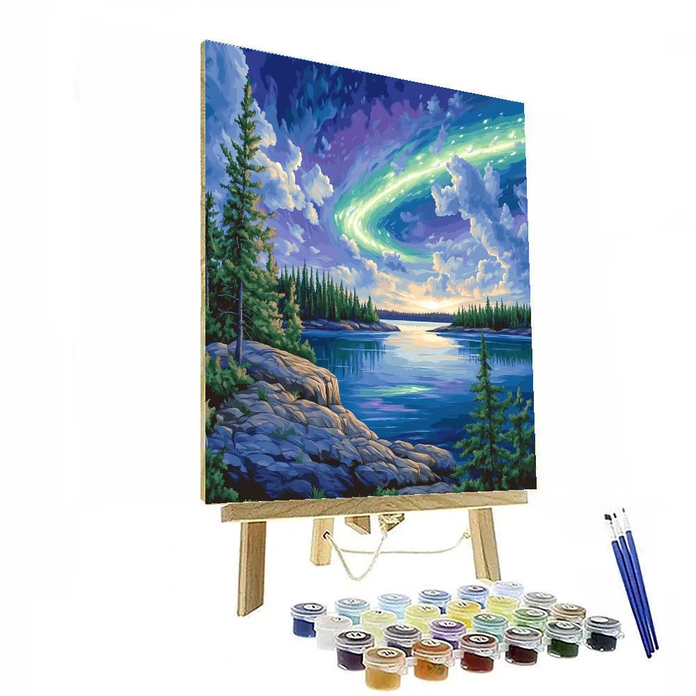 Franklin Carmichael Inspired Aurora Over Granite Bay DIY paint by numbers