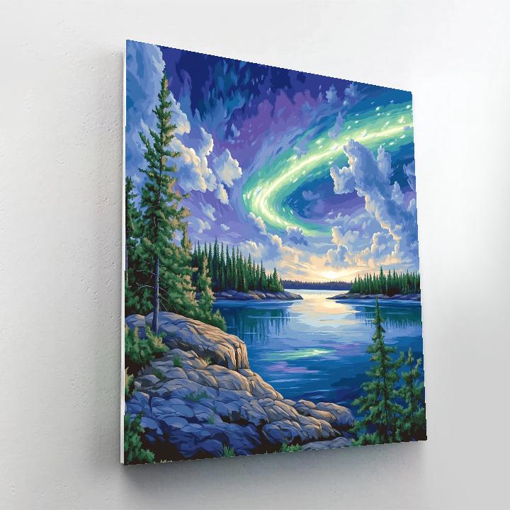 Franklin Carmichael Inspired Aurora Over Granite Bay DIY paint by numbers