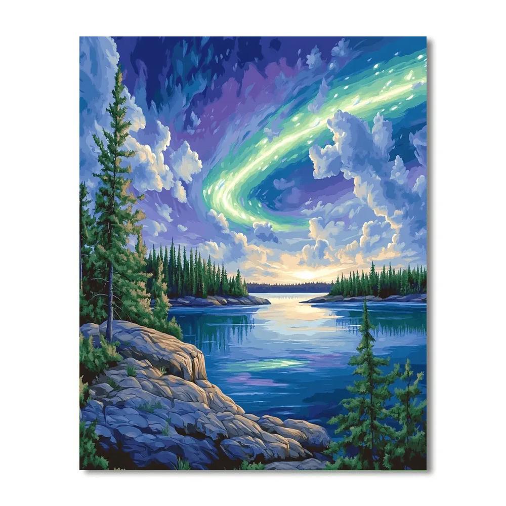 Franklin Carmichael Inspired Aurora Over Granite Bay DIY paint by numbers