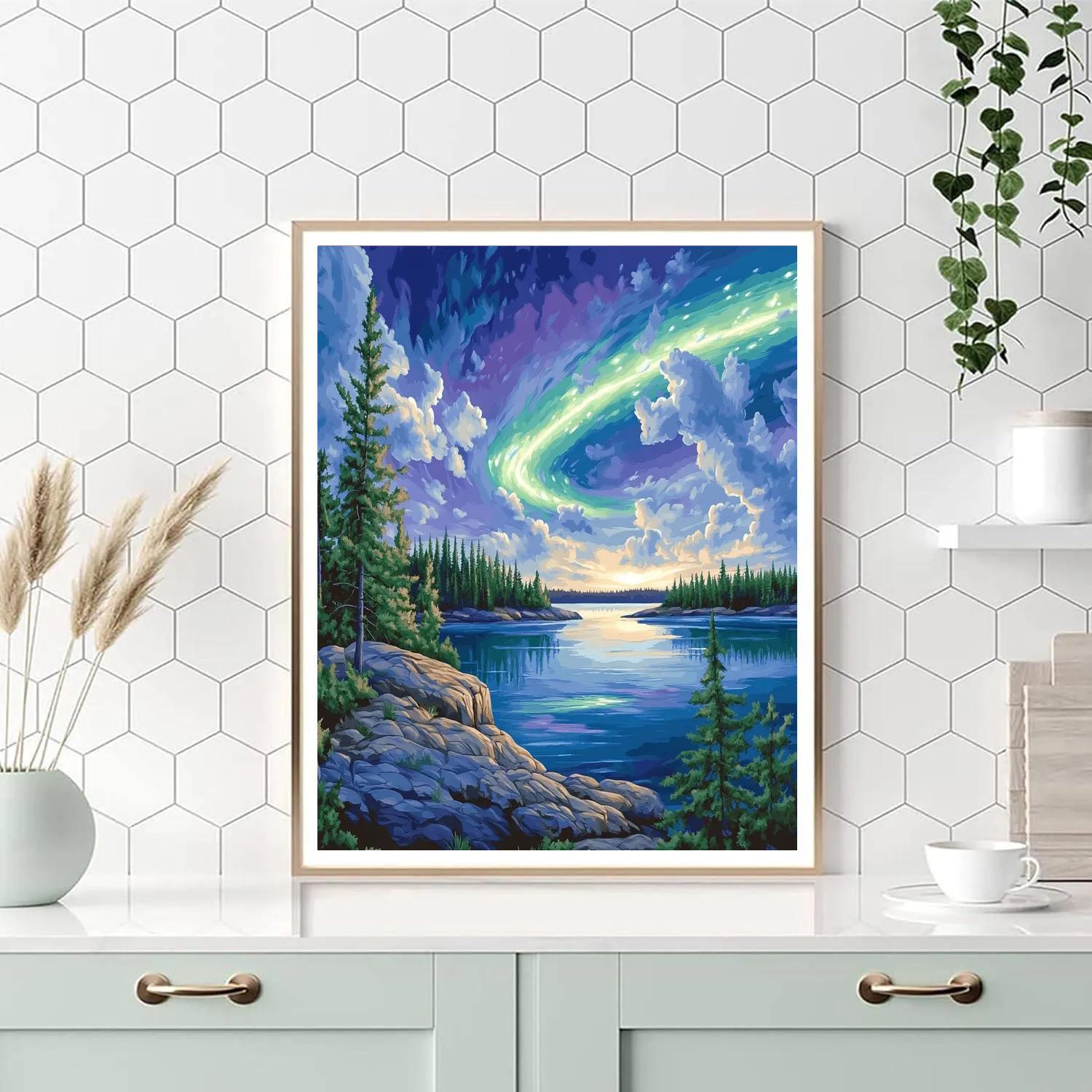 Franklin Carmichael Inspired Aurora Over Granite Bay DIY paint by numbers