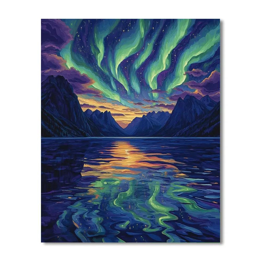 Frederick Varley Inspired Aurora Break Over Silent Fjord Painting by numbers kit