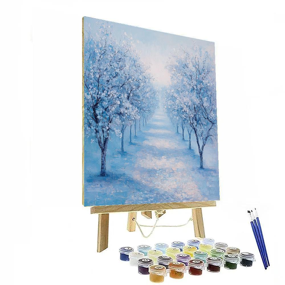 Claude Monet Inspired Frosted Orchard In Blue Morning Painting by numbers kit