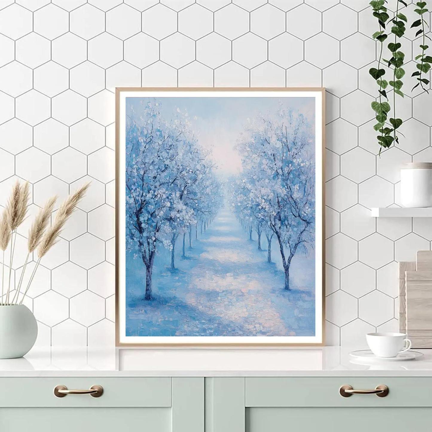 Claude Monet Inspired Frosted Orchard In Blue Morning Painting by numbers kit