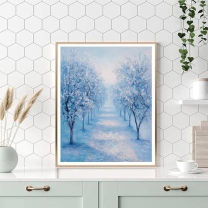 Claude Monet Inspired Frosted Orchard In Blue Morning Painting by numbers kit