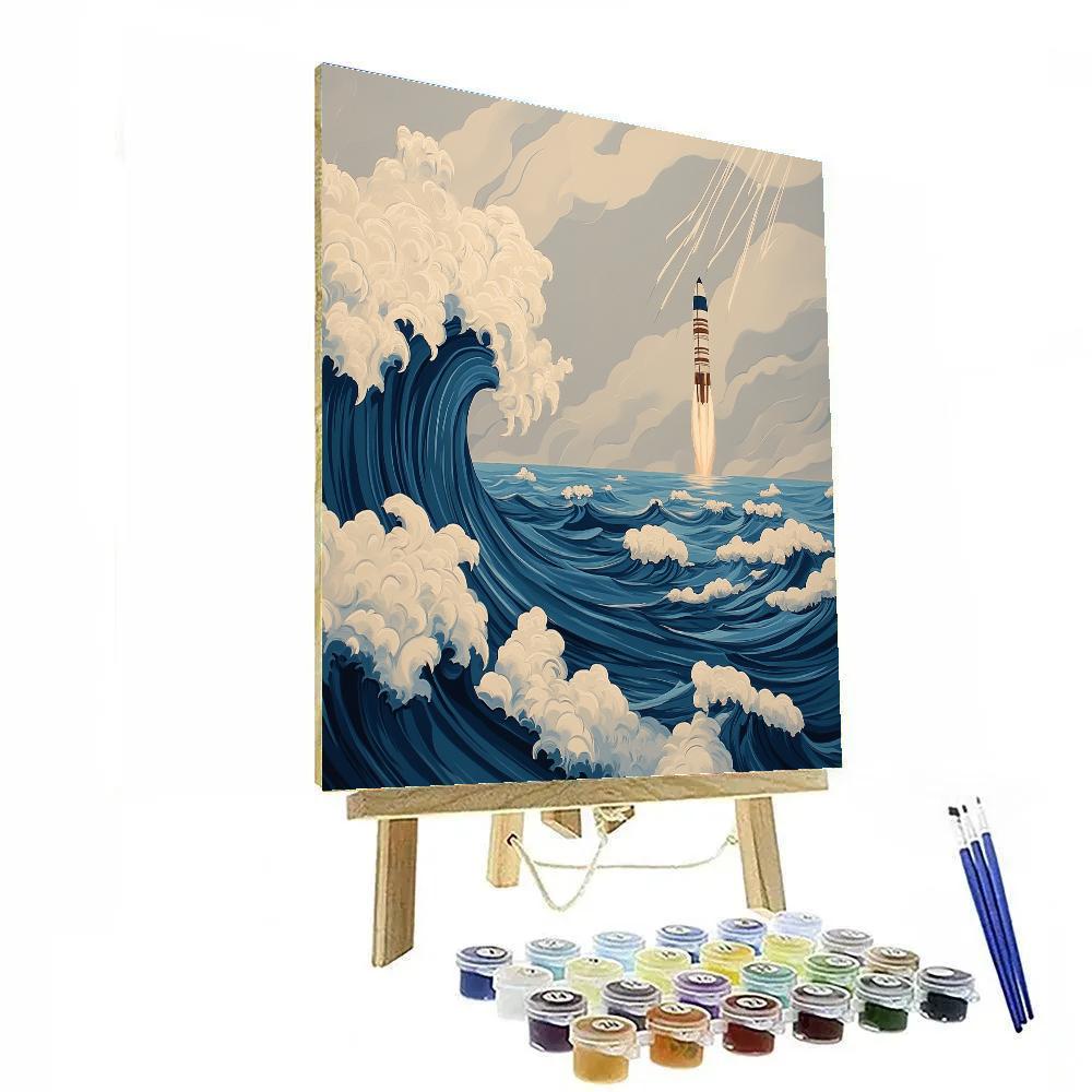Katsushika Hokusai Inspired Storm Waves And Rocket Launch Paint by numbers kits