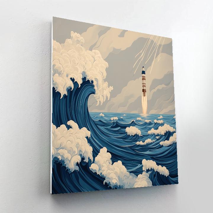 Katsushika Hokusai Inspired Storm Waves And Rocket Launch Paint by numbers kits