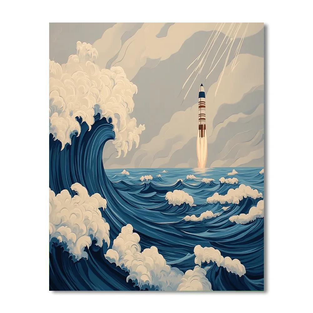 Katsushika Hokusai Inspired Storm Waves And Rocket Launch Paint by numbers kits