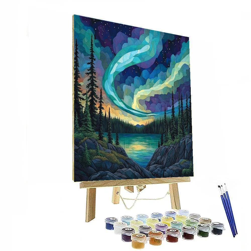 J. E. H. MacDonald Inspired Aurora Ribbons Over Granite Ridge Paint by numbers kits