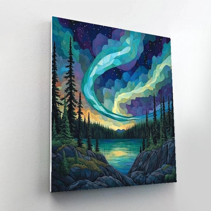 J. E. H. MacDonald Inspired Aurora Ribbons Over Granite Ridge Paint by numbers kits