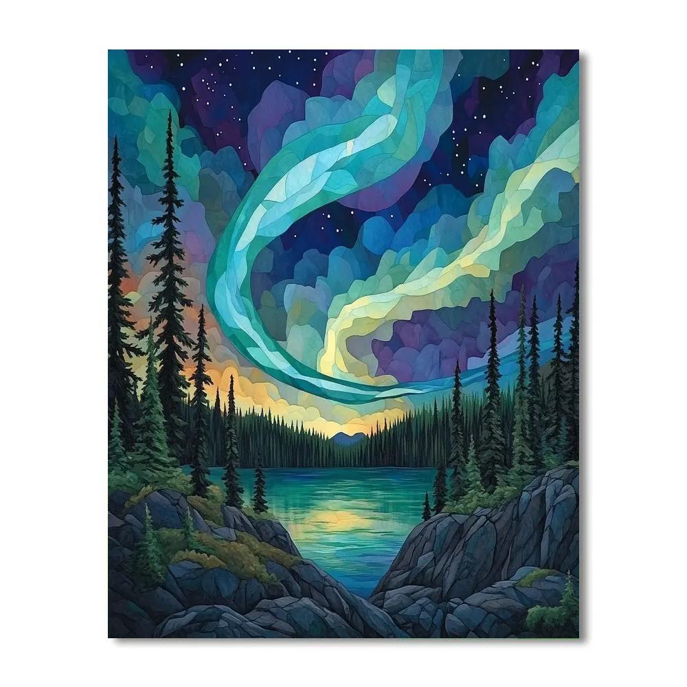 J. E. H. MacDonald Inspired Aurora Ribbons Over Granite Ridge Paint by numbers kits
