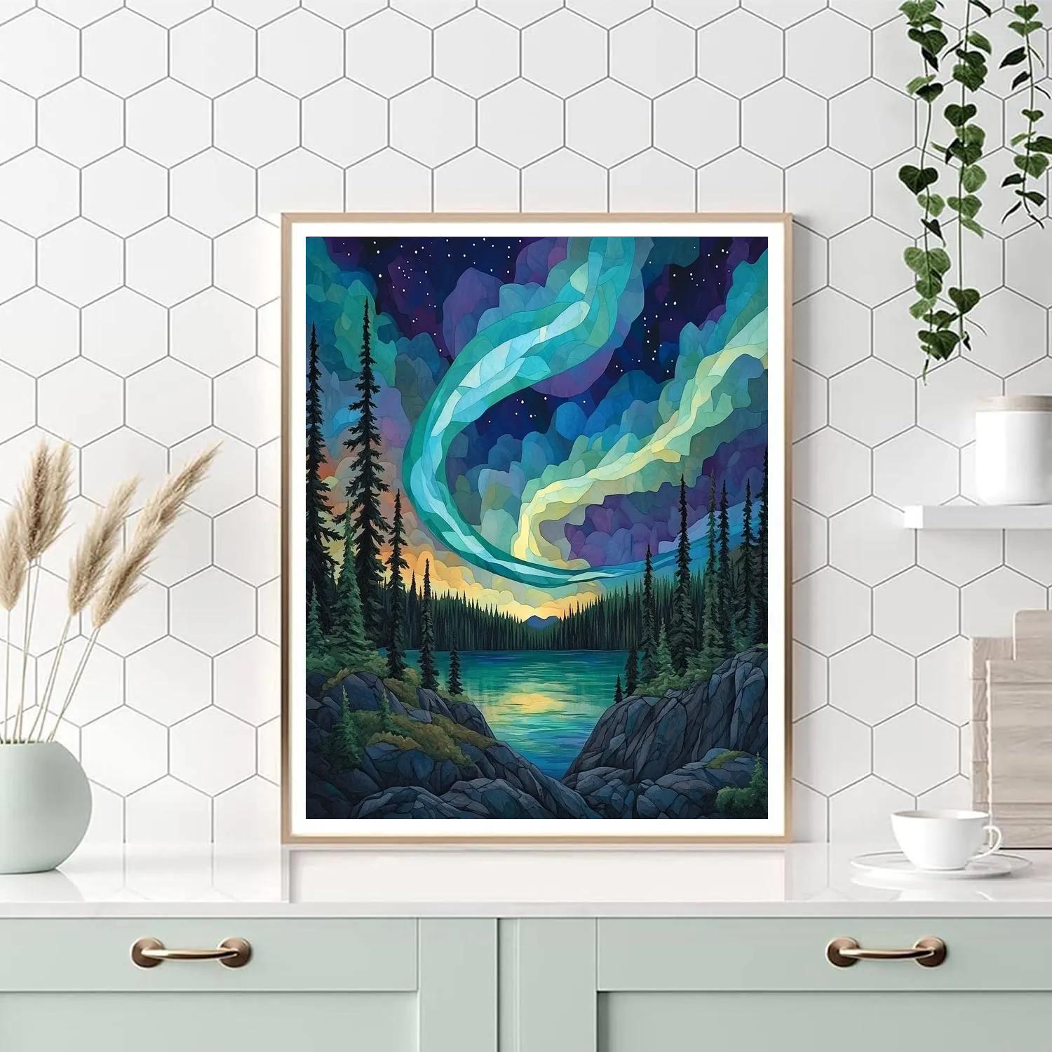 J. E. H. MacDonald Inspired Aurora Ribbons Over Granite Ridge Paint by numbers kits
