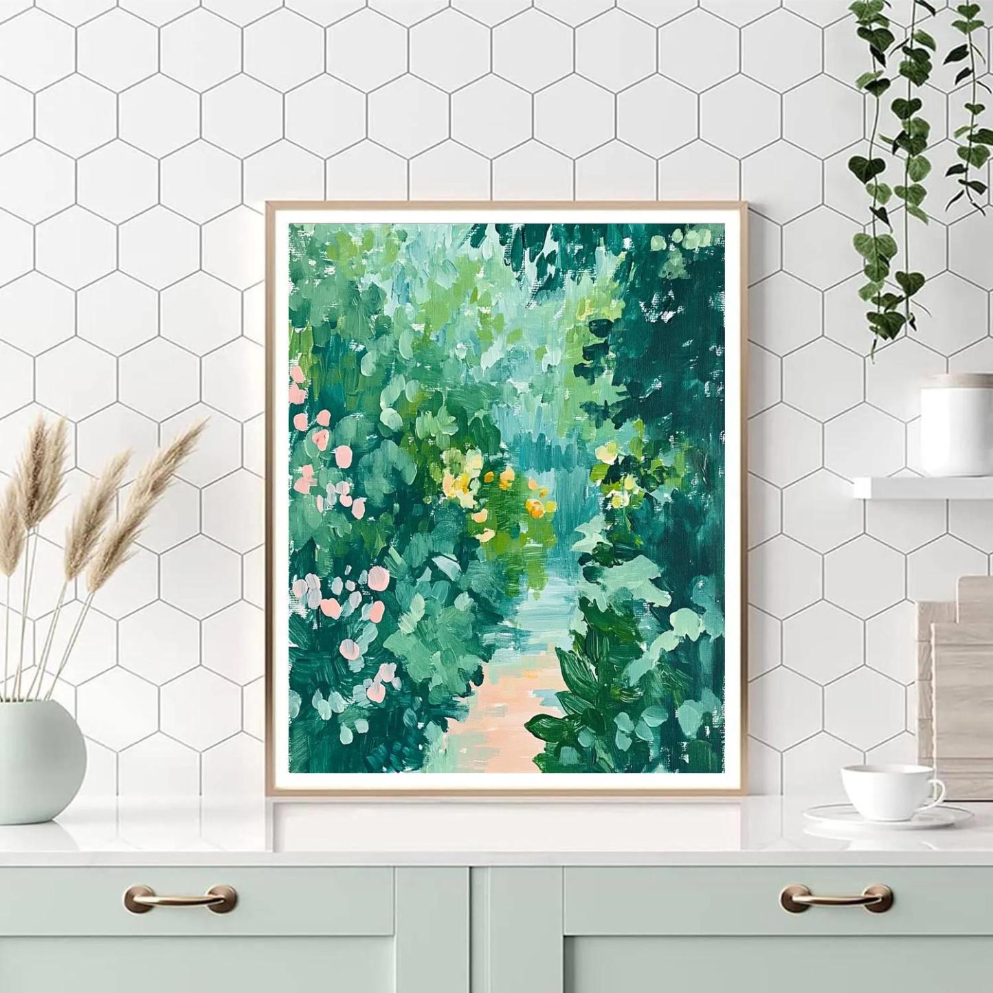 Claude Monet Inspired Rain Washed Garden Greens paint by color