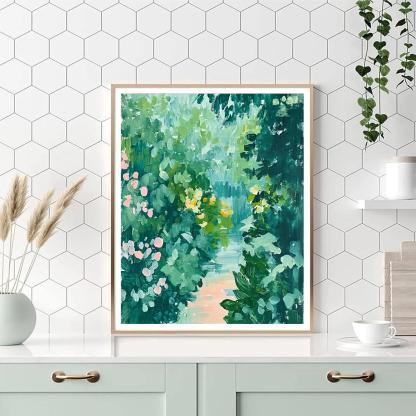 Claude Monet Inspired Rain Washed Garden Greens paint by color