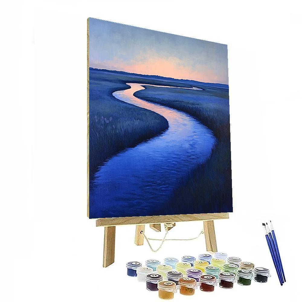 Claude Monet Inspired Twilight Riverbend In Cobalt And Rose paint by numbers