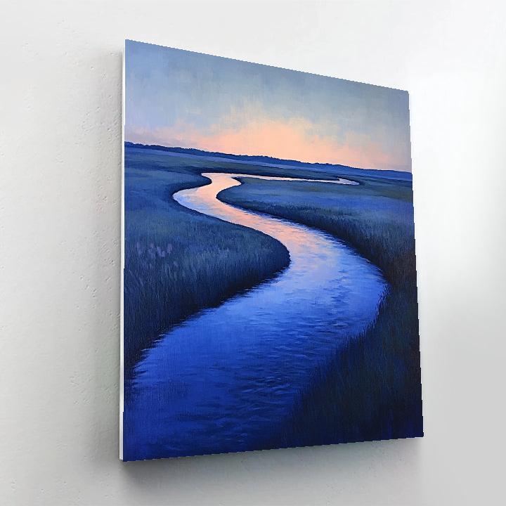 Claude Monet Inspired Twilight Riverbend In Cobalt And Rose paint by numbers