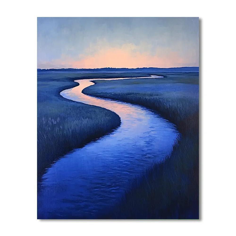 Claude Monet Inspired Twilight Riverbend In Cobalt And Rose paint by numbers