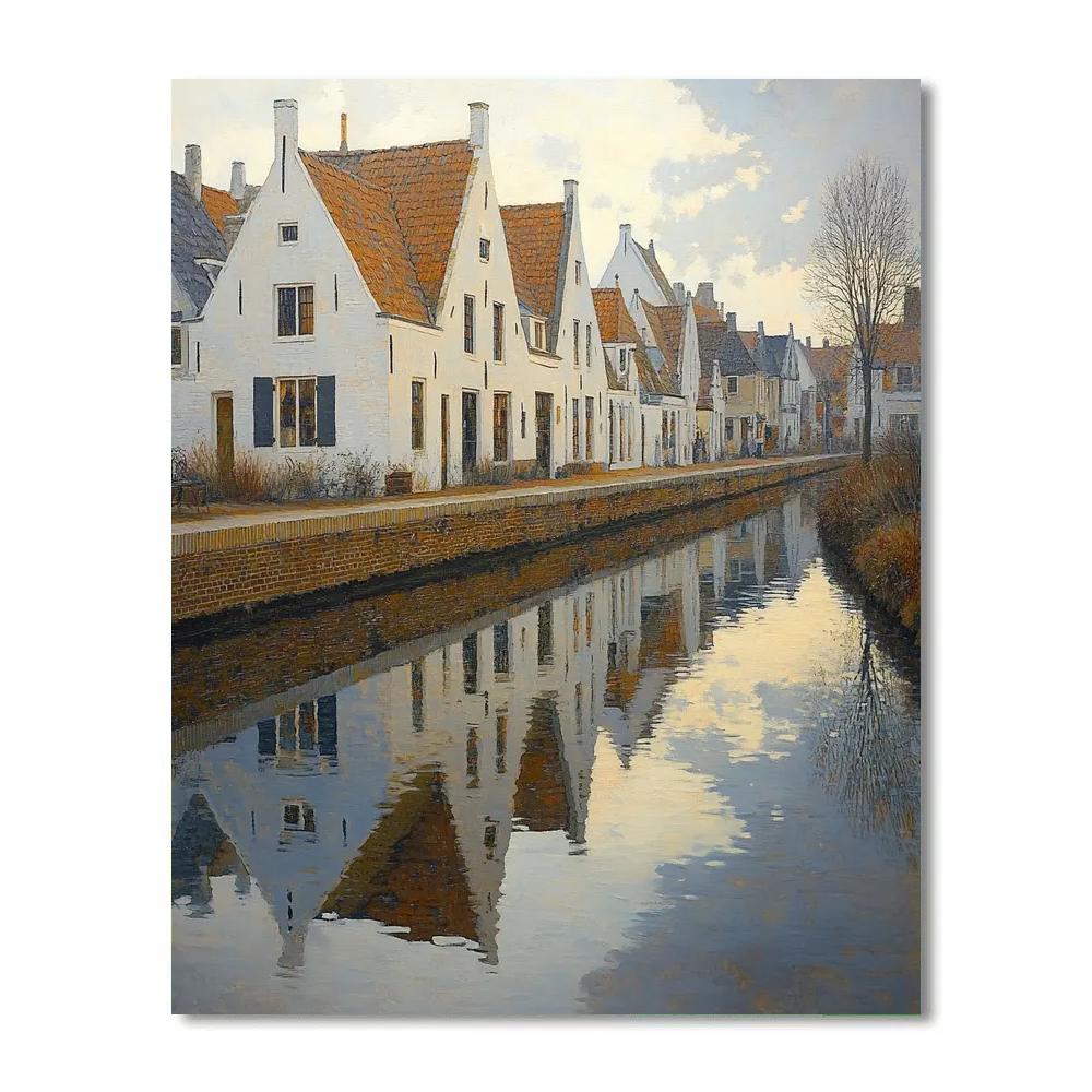 Johannes Vermeer Inspired Quiet Canal Reflections Beneath Delft Gables DIY paint by numbers
