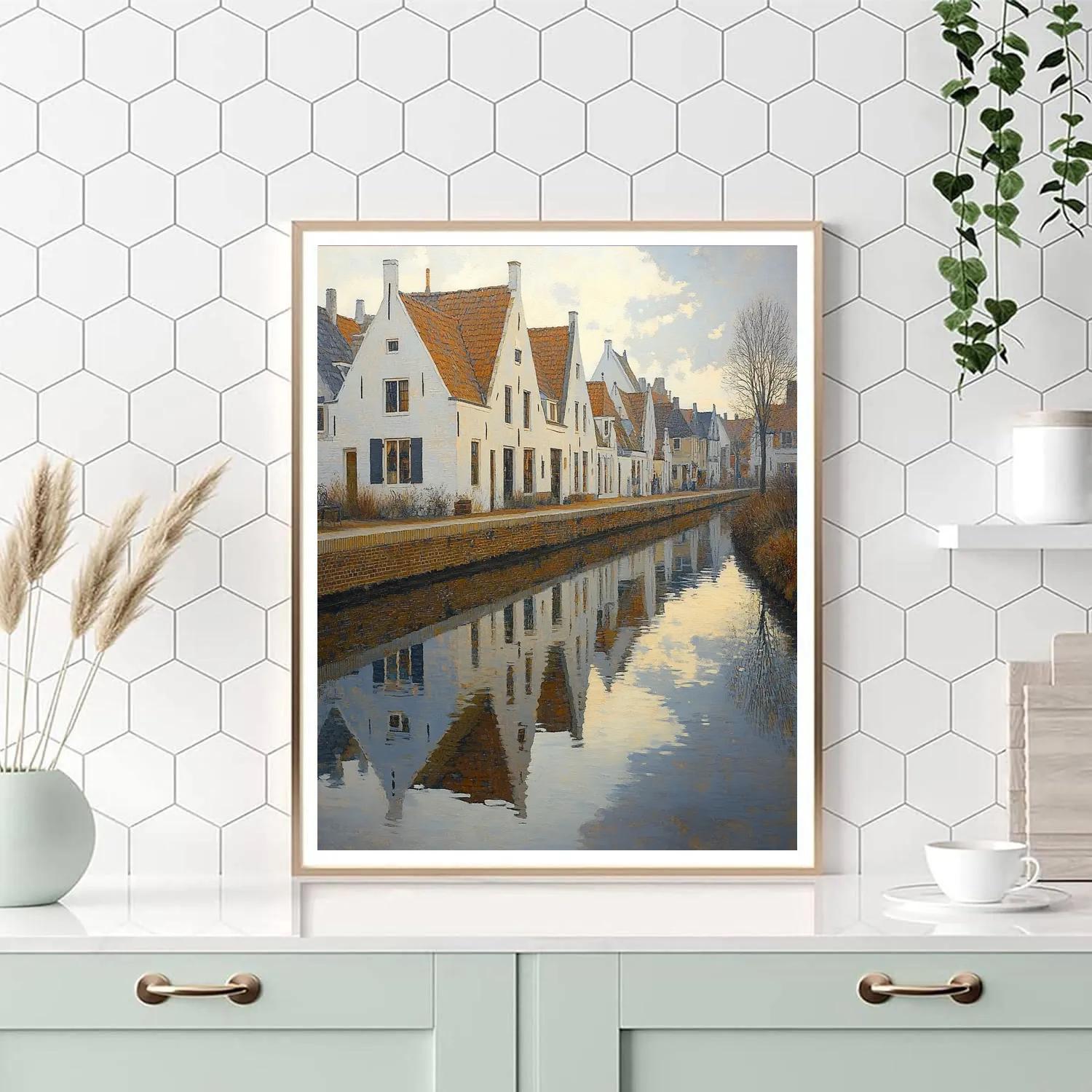 Johannes Vermeer Inspired Quiet Canal Reflections Beneath Delft Gables DIY paint by numbers