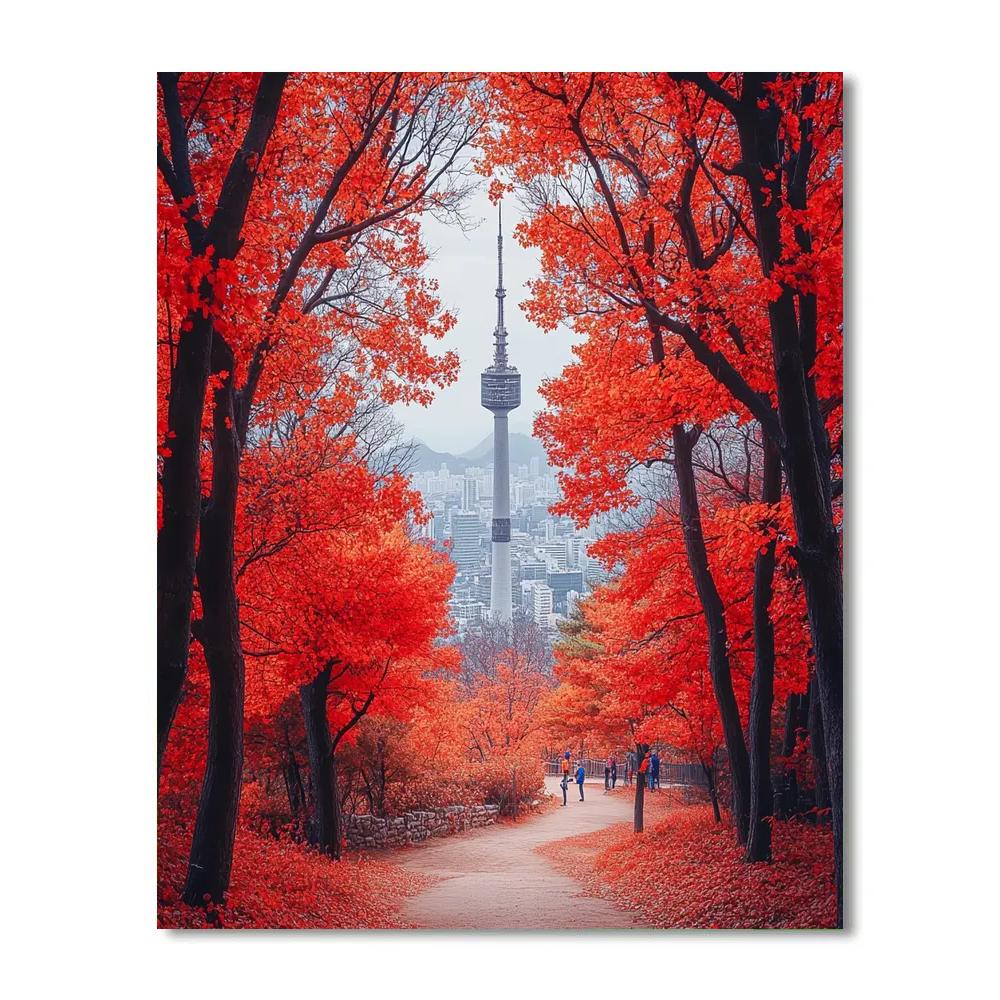Autumn Colors At Namsan Seoul Tower Park Seoul South Korea Numbered painting kits