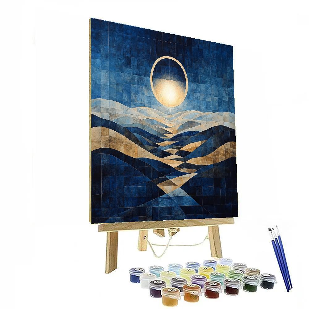 Pablo Picasso Inspired Cubist Eclipse Over Terraced Hills Paint by numbers art