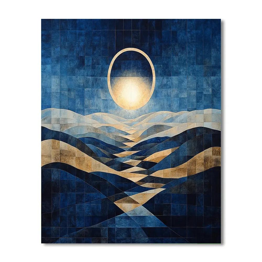 Pablo Picasso Inspired Cubist Eclipse Over Terraced Hills Paint by numbers art