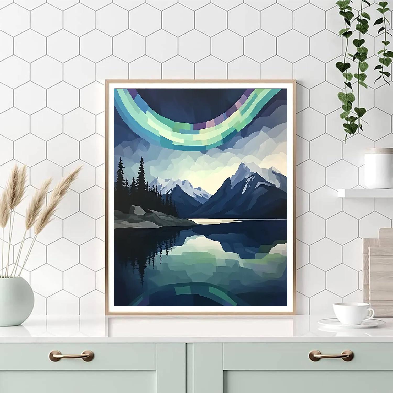 Lawren Harris Inspired Indigo Aurora Above Silent Fjord Number painting